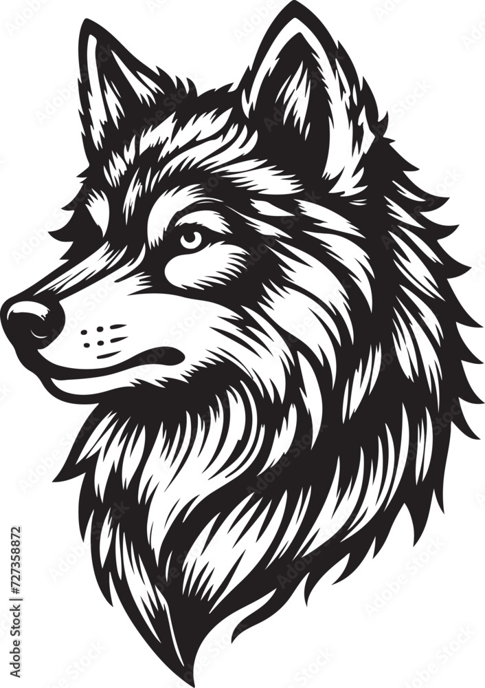 wolf head silhouette vector image, vector artwork of a wolf head
