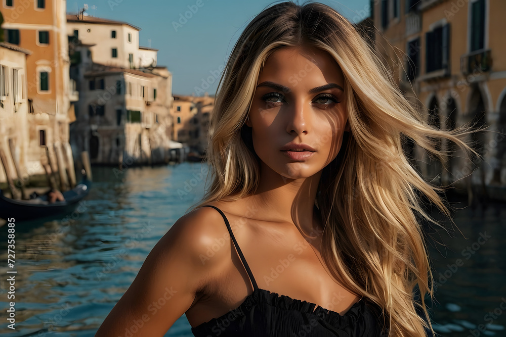 Concept photo shoot of a blonde and make-up woman in Venice