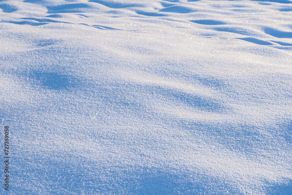 Fresh, snowy surface in sunny weather during the day.