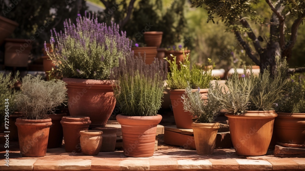 Incorporate terracotta planters with Mediterranean herbs, such as rosemary and lavender, to add fragrance and authenticity to the outdoor spacear Incorporate terracotta planters with Mediterranean herbs, such as rosemary and lavender, to add fragrance and authenticity to the outdoor spacear
