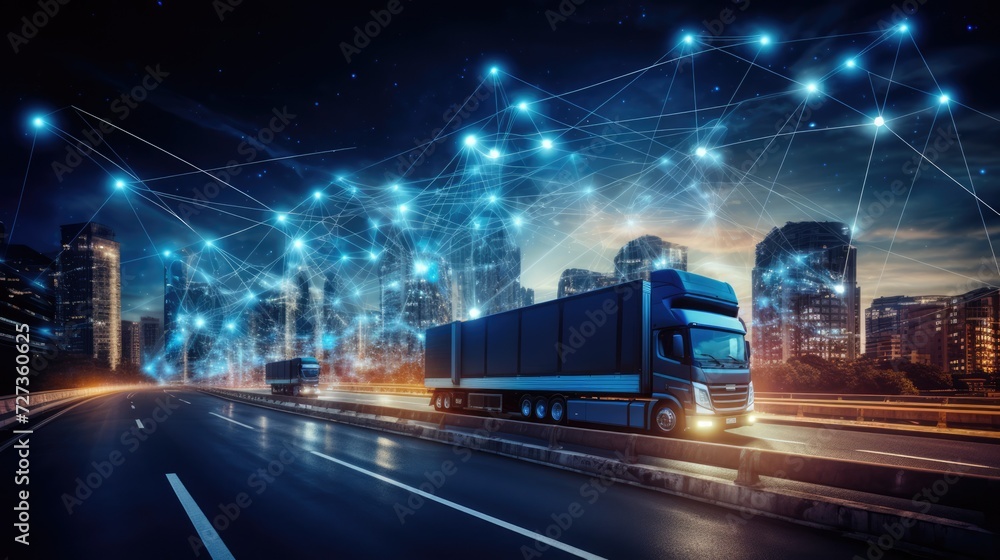 The intricate truck logistics network and smart transportation system enable seamless containerized cargo distribution, enhancing import-export and industry logistics. The intricate truck logistics network and smart transportation system enable seamless containerized cargo distribution, enhancing import-export and industry logistics.