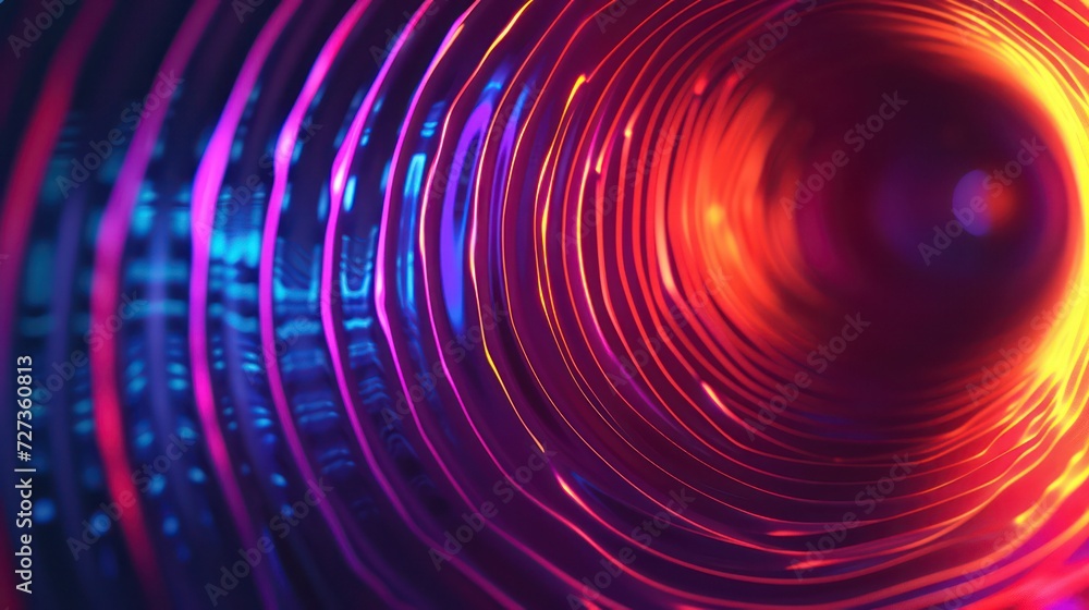 Obraz premium Circular soundwave background, featuring a futuristic RGB wallpaper with vibrant neon wave lights.