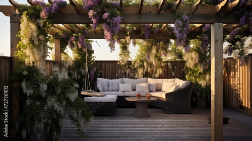 Install a pergola with climbing vines or flowers to add a touch of natural beauty to the outdoor spacear