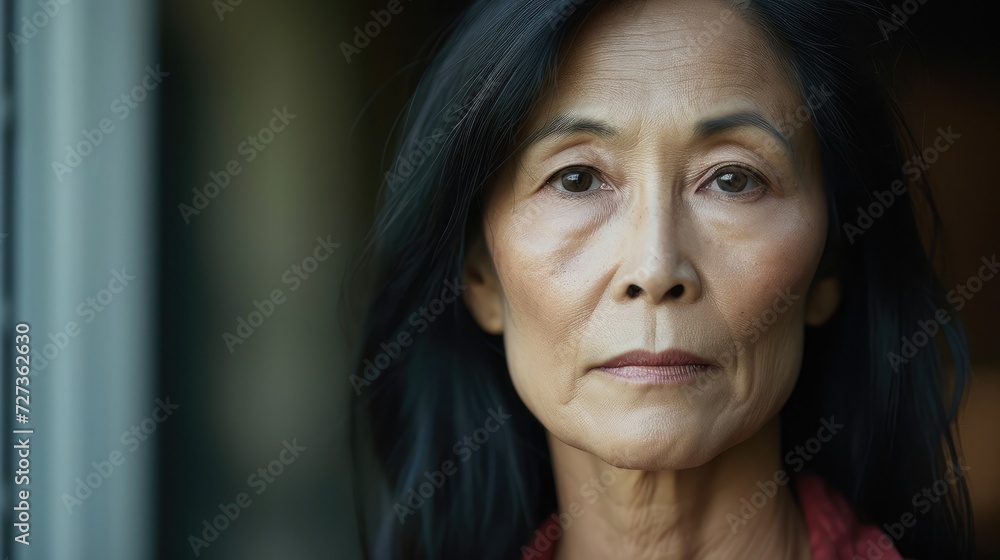 Serious mature asian woman looking Serious mature asian woman looking