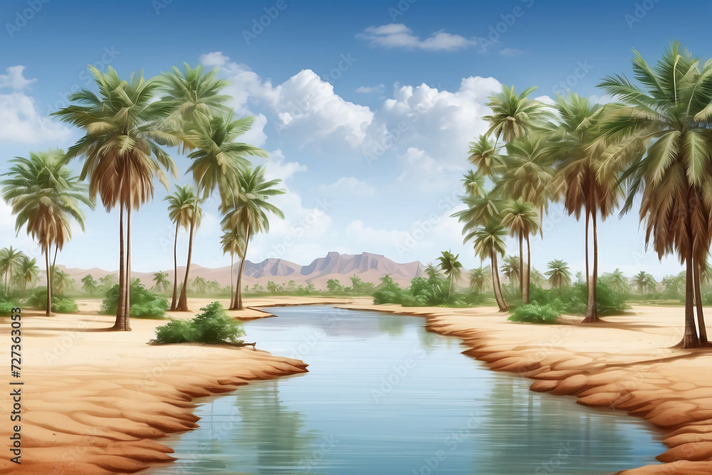 view of water lake in desert and trees