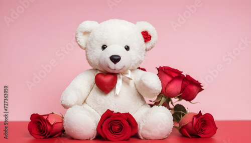 white teddy bear with red rose