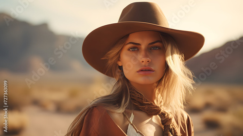 Woman in the wild west in a cowboy outfit