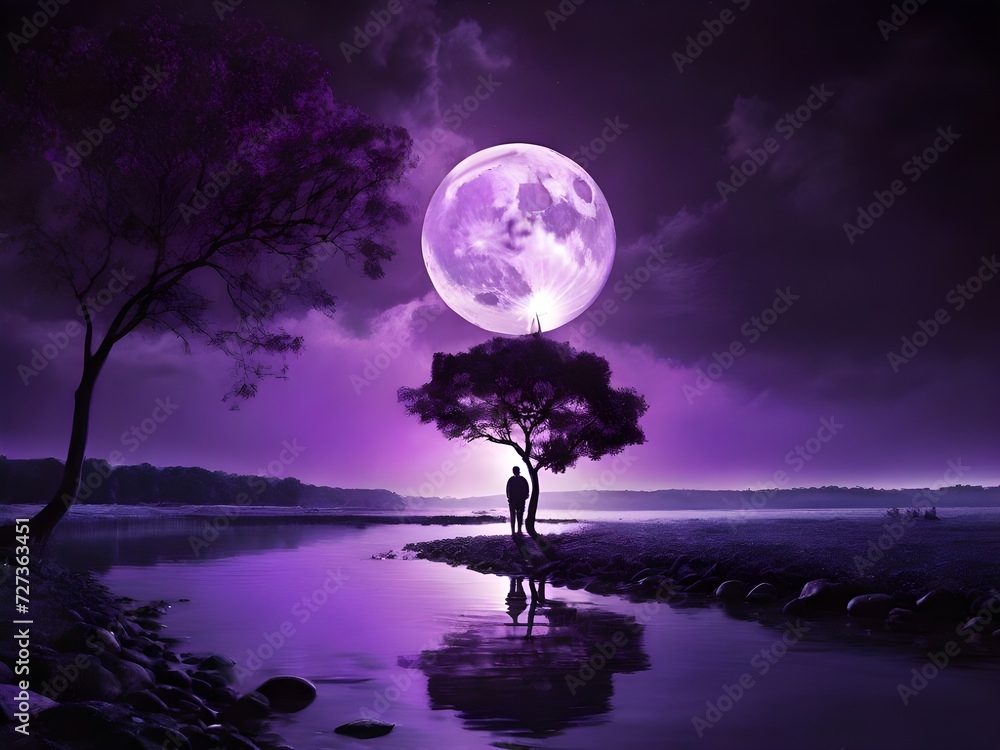 tree landscape with dark purple background tree landscape with dark purple background