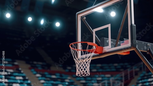 3D illustration showing a basketball hoop in a pro arena. © OLGA
