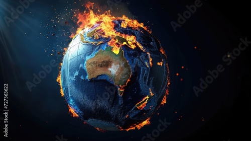 Burning Australia depicted in a 3D illustration of the Earth globe.