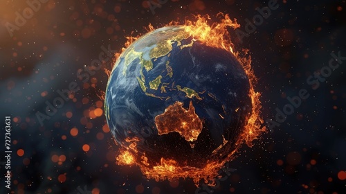 Burning Australia depicted in a 3D illustration of the Earth globe. © OLGA