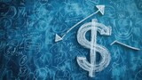 Financial chart with dollar sign and arrow in chalk Scribble design on blue background.
