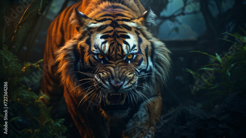 Tiger in the dark forest with dangerous scary loo © Abdulmueed