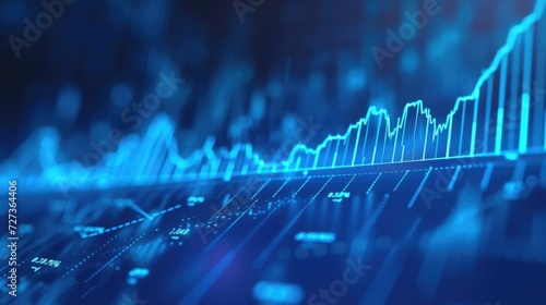 An ascending line and arrows on a blue background represent a financial graph in the stock market.