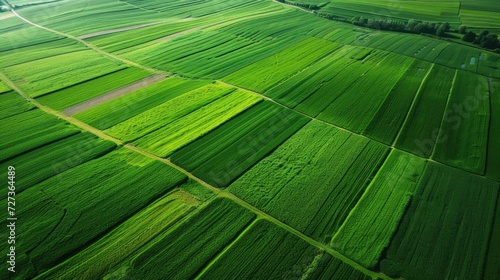 Vibrant green aerial view of cultivated farmland