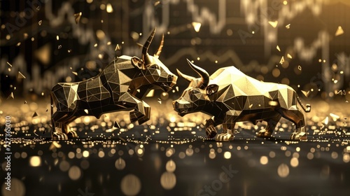 Bull and bear stock market infographic chart award, featuring gold and black colors with space for text. photo