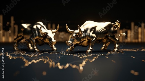 Bull and bear stock market infographic chart award, featuring gold and black colors with space for text. photo