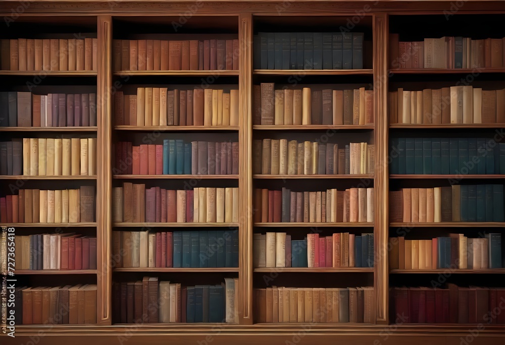 Elegant Wooden Bookshelves Filled with Colorful Books Elegant Wooden Bookshelves Filled with Colorful Books