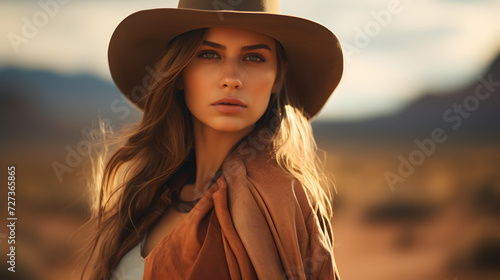 Woman in the wild west in a cowboy outfit