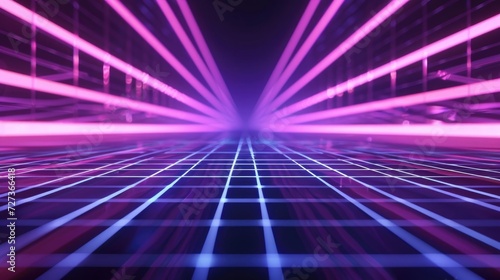 Retro futuristic 80s vibes with a digital laser grid backdrop