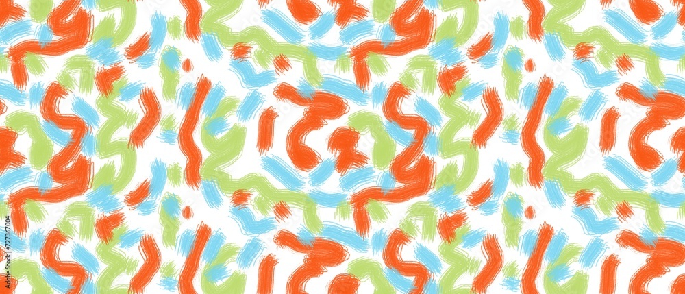 Seamless abstract pattern. Simple background with green, orange, blue, white texture. Digital brush strokes background. Lines. Design for textile fabrics, wrapping paper, background, wallpaper, cover Seamless abstract pattern. Simple background with green, orange, blue, white texture. Digital brush strokes background. Lines. Design for textile fabrics, wrapping paper, background, wallpaper, cover