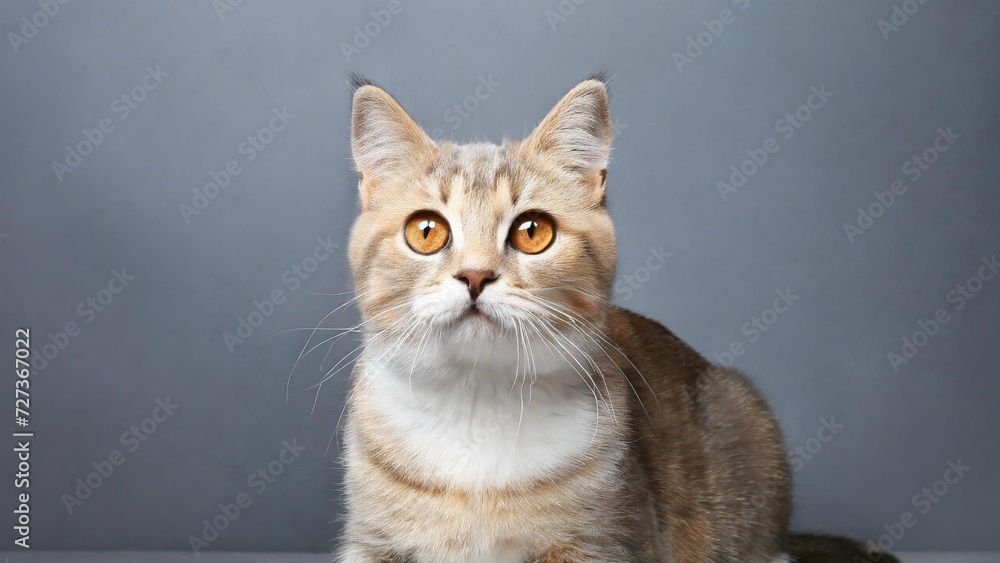 Cat in studio on gray background