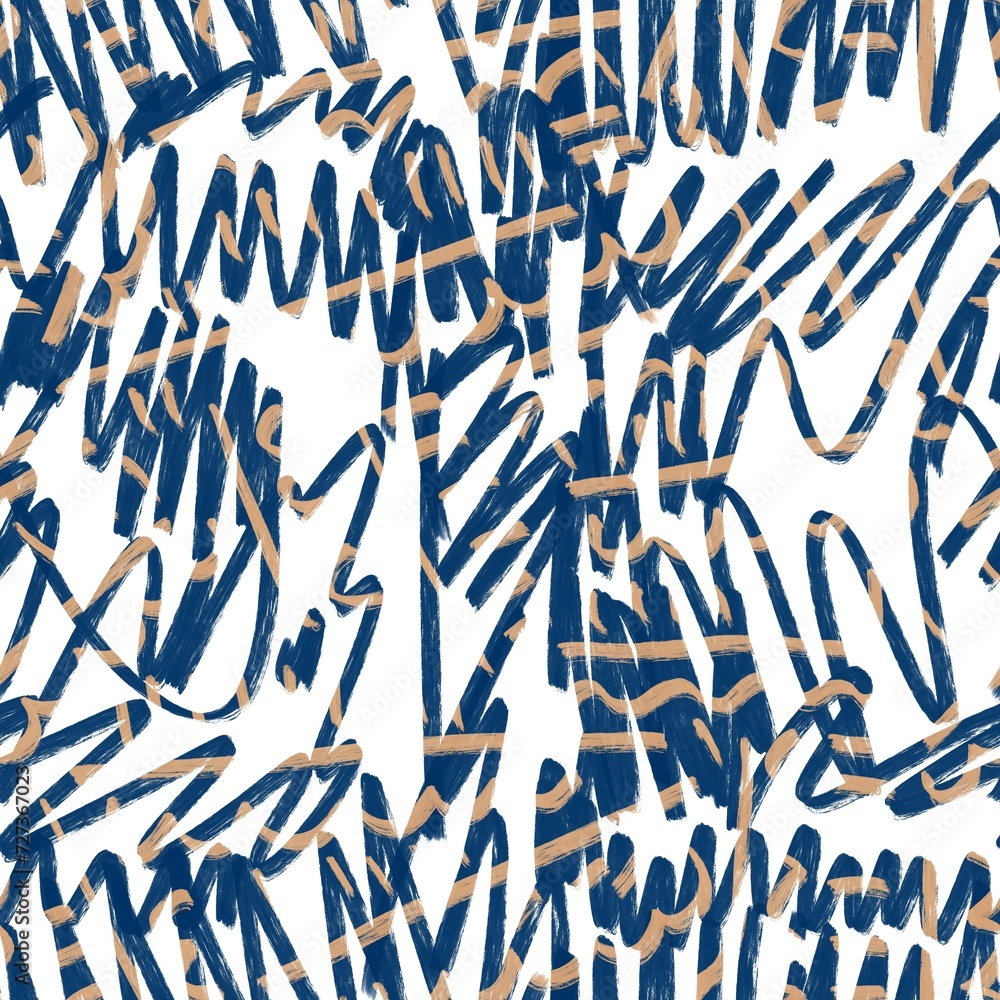 Seamless abstract pattern. Simple background with blue, beige, white texture. Digital brush strokes background. Lines. Design for textile fabrics, wrapping paper, background, wallpaper, cover. Seamless abstract pattern. Simple background with blue, beige, white texture. Digital brush strokes background. Lines. Design for textile fabrics, wrapping paper, background, wallpaper, cover.