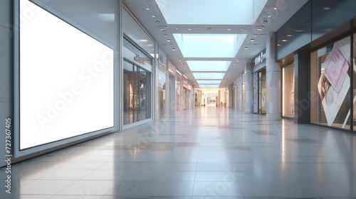 Empty white signboard on advertisement board in shopping center or business center  available for customization.