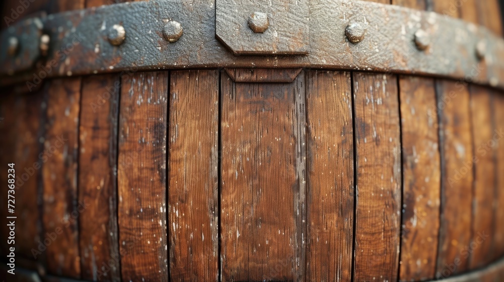 Detailed texture of a wooden barrel