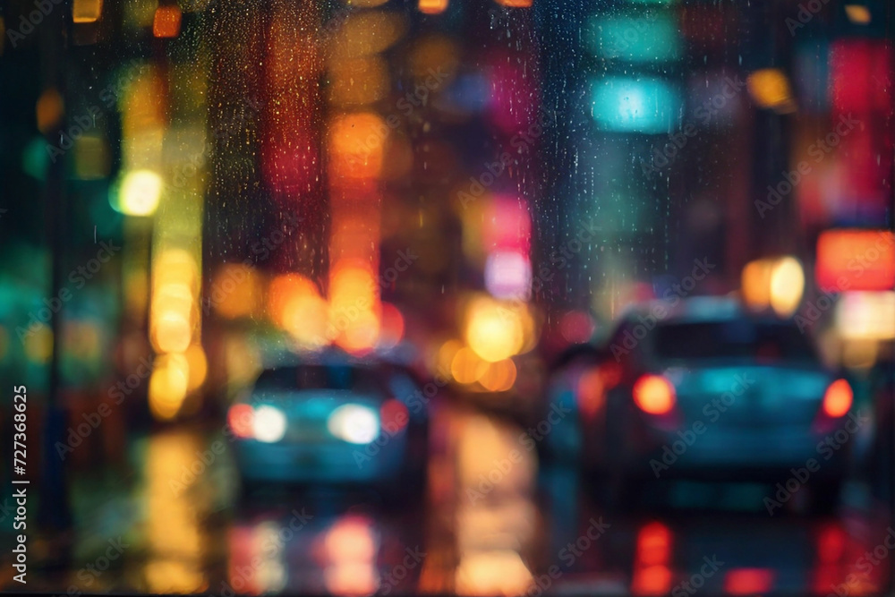 Rainy Window with Bokeh Traffic Lights, multicolor, bokeh