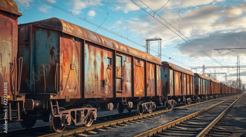 freight train cart carrying containers against a backdrop of the sky