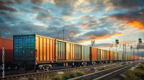 freight train cart carrying containers against a backdrop of the sky