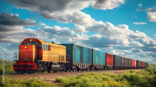 freight train cart carrying containers against a backdrop of the sky