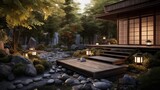 Opt for gravel pathways, Japanese lanterns, and bamboo fencing to enhance the Zen garden aesthetic, promoting a sense of calm and balancear