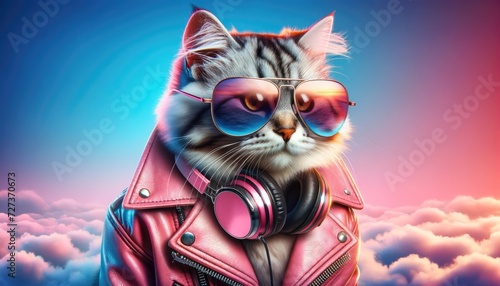 Cool Cat DJ with Sunglasses and Headphones