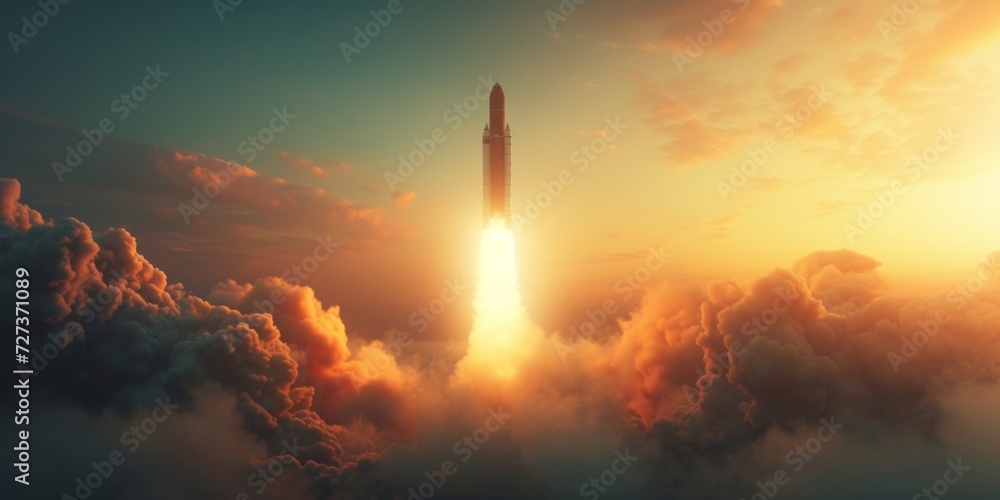 A Colossal Cargo Rocket Takes Flight, Propelling Towards Infinite Heights. Сoncept Space Exploration, Future Of Aerospace, Rocket Technology, Mission To The Stars