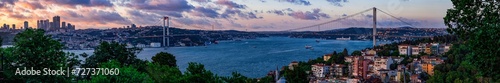 Wallpaper Mural Panoramic view of Istanbul's Bosphorus Bridge at sunset. A breathtaking panoramic view of the Bosphorus Strait in Istanbul, Turkey, featuring the iconic Bosphorus Bridge. Best touristic destination Torontodigital.ca