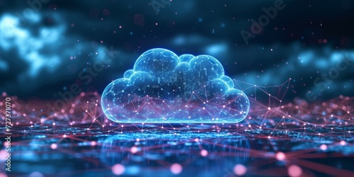 A Cloud With Connections Representing Data Transfer In Cloud Computing Technology. Сoncept Cloud Computing, Data Transfer, Cloud Connections, Technology, Cloud Network photo