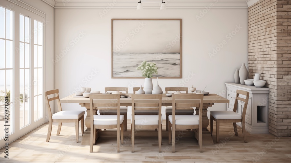 Opt for neutral tones in the dining room, with white or cream walls, to create a bright and inviting farmhouse atmospherear Opt for neutral tones in the dining room, with white or cream walls, to create a bright and inviting farmhouse atmospherear