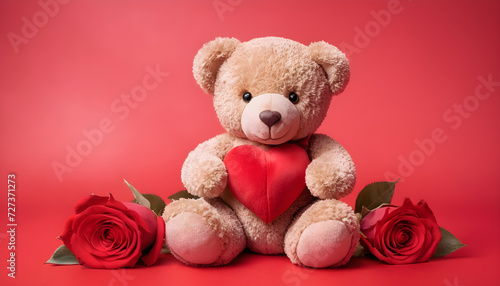 teddy bear with roses, heart, love, valentine