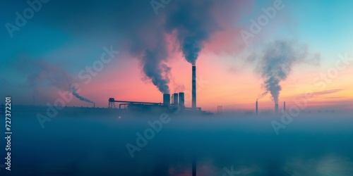 An Industrial Complex Emits Harmful Pollutants, Contributing To Environmental Degradation. Сoncept Environmental Degradation, Industrial Pollution, Harmful Emissions, Industrial Complex photo