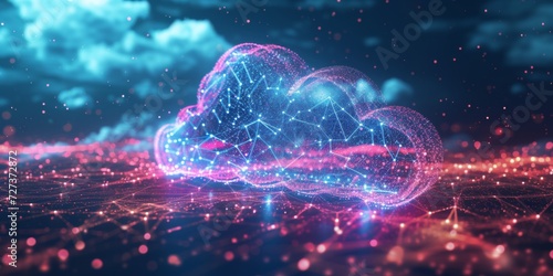 Colorful Digital Cloud Network Illustrating Data Transfer And Communication Technology Concept. Сoncept Digital Cloud Network, Data Transfer, Communication Technology, Colorful Illustration