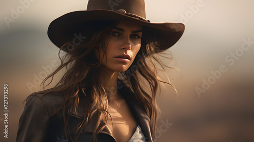 Portrait of a woman in the wild west in a cowboy outfit