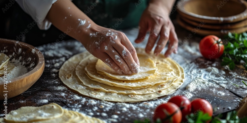 Female Preparing Handmade Corn Tortillas From Scratch Using Her Own Hands. Сoncept Mexican Cuisine, Traditional Cooking, Handmade Tortillas, Authentic Recipes