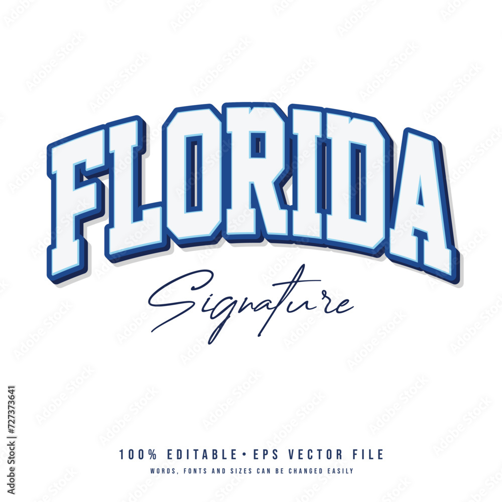 Florida text effect vector. Vintage editable college t-shirt design printable text effect vector