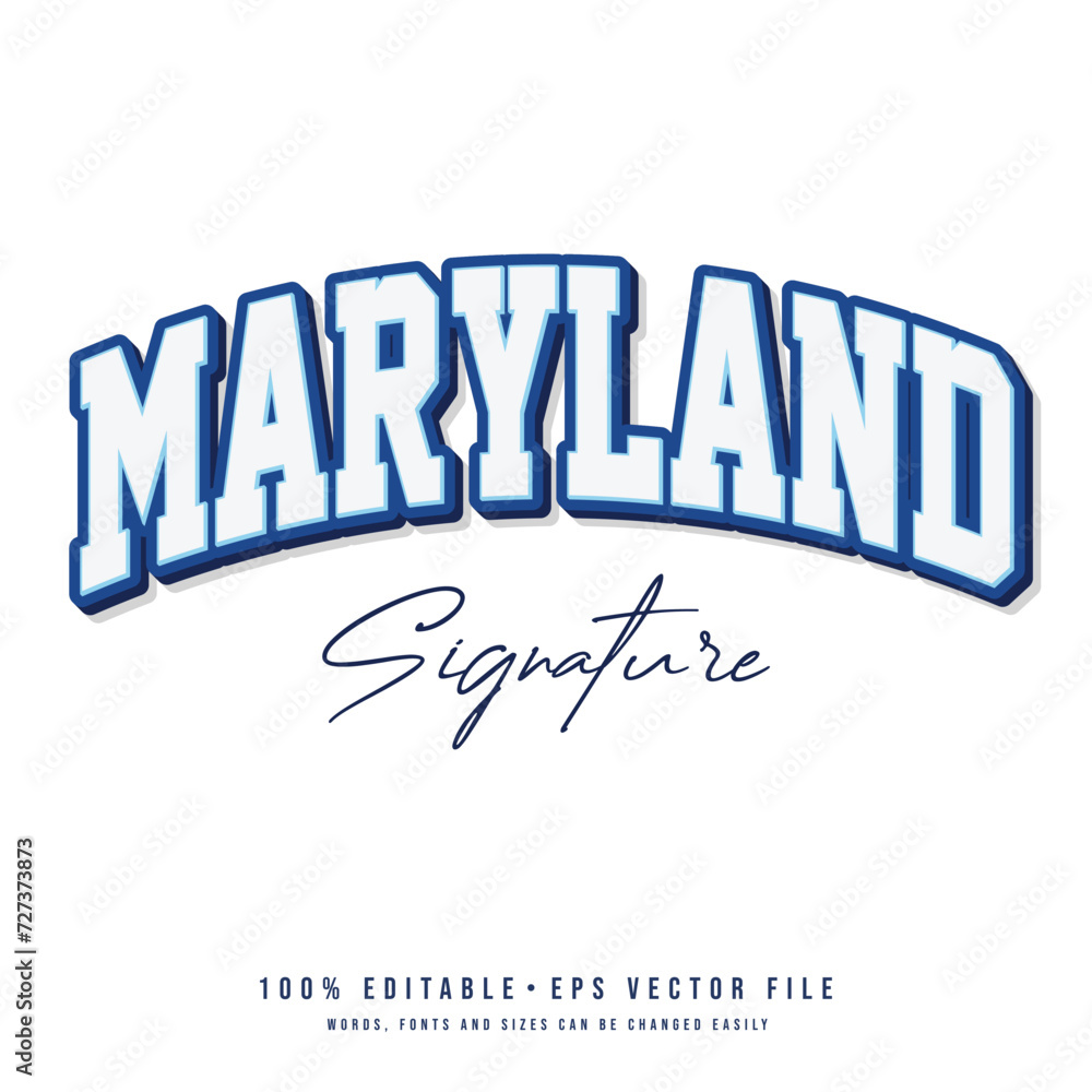 Maryland text effect vector. Vintage editable college t-shirt design printable text effect vector