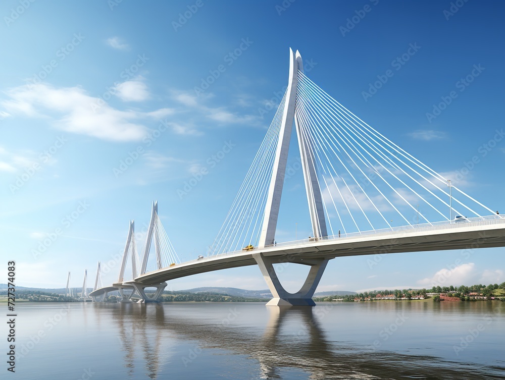 Fototapeta premium Bridge Connecting Two Shores Unity and Passage Isolated on White Background AI Generated