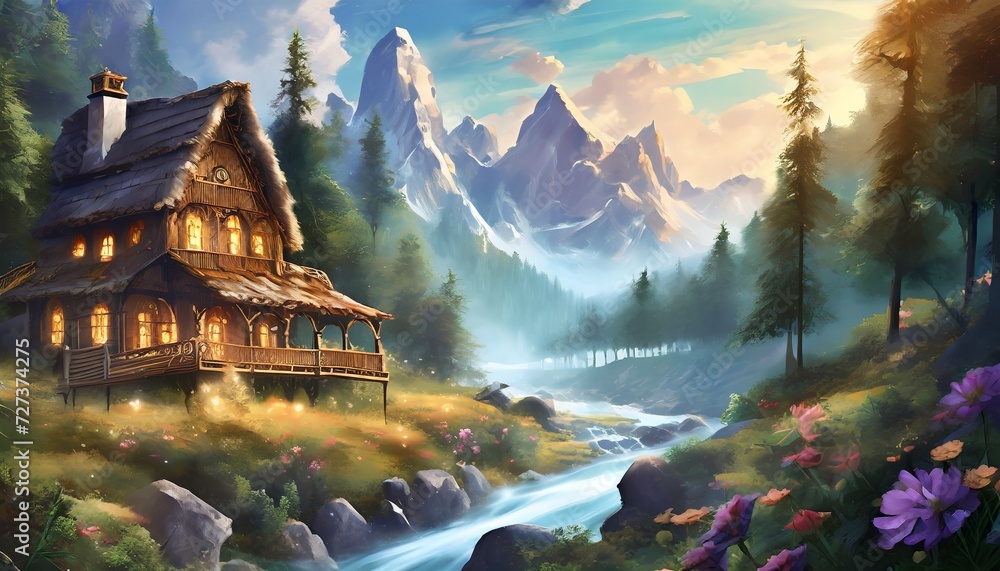 Fototapeta premium mountain village in the morning