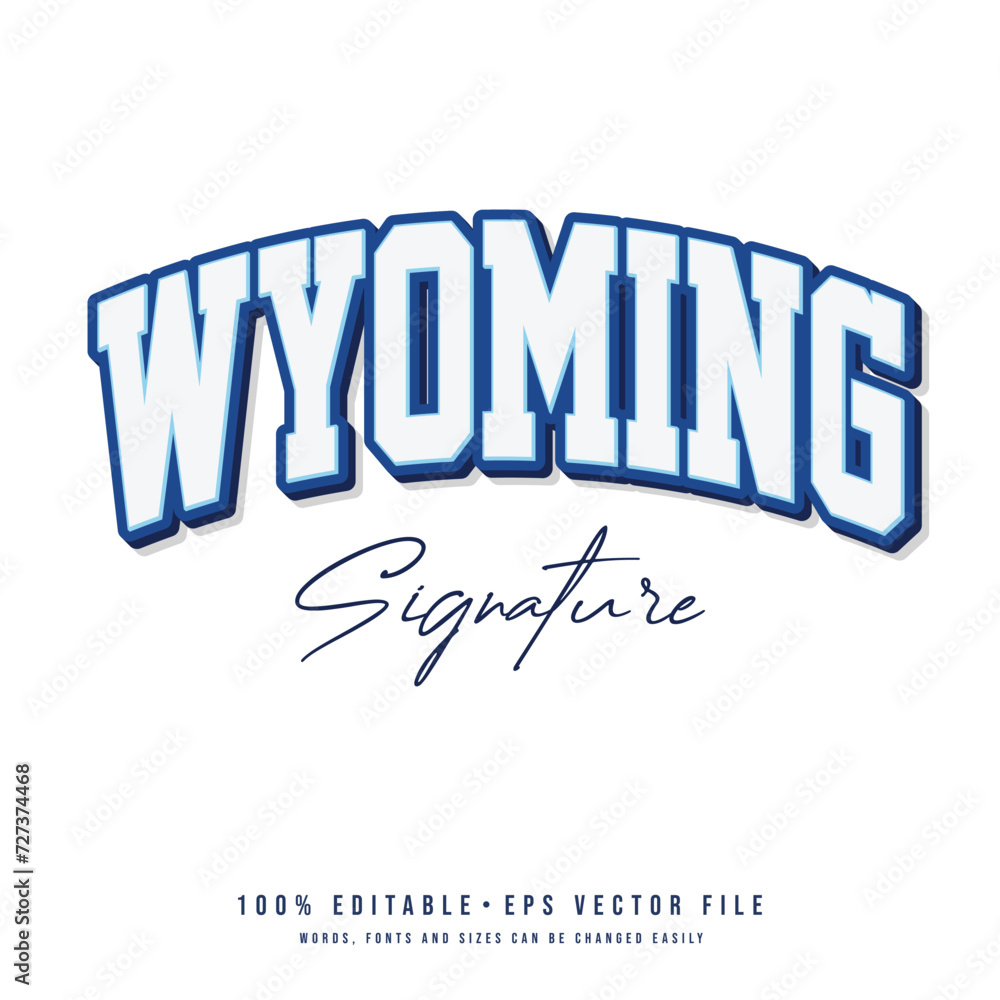 Wyoming text effect vector. Vintage editable college t-shirt design printable text effect vector