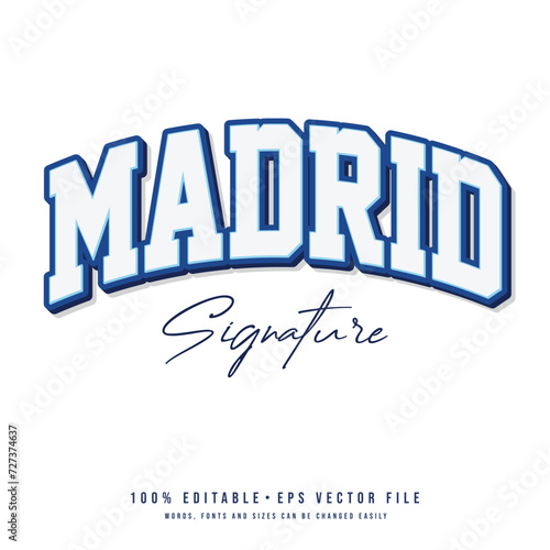 Madrid text effect vector. Vintage editable college t-shirt design printable text effect vector